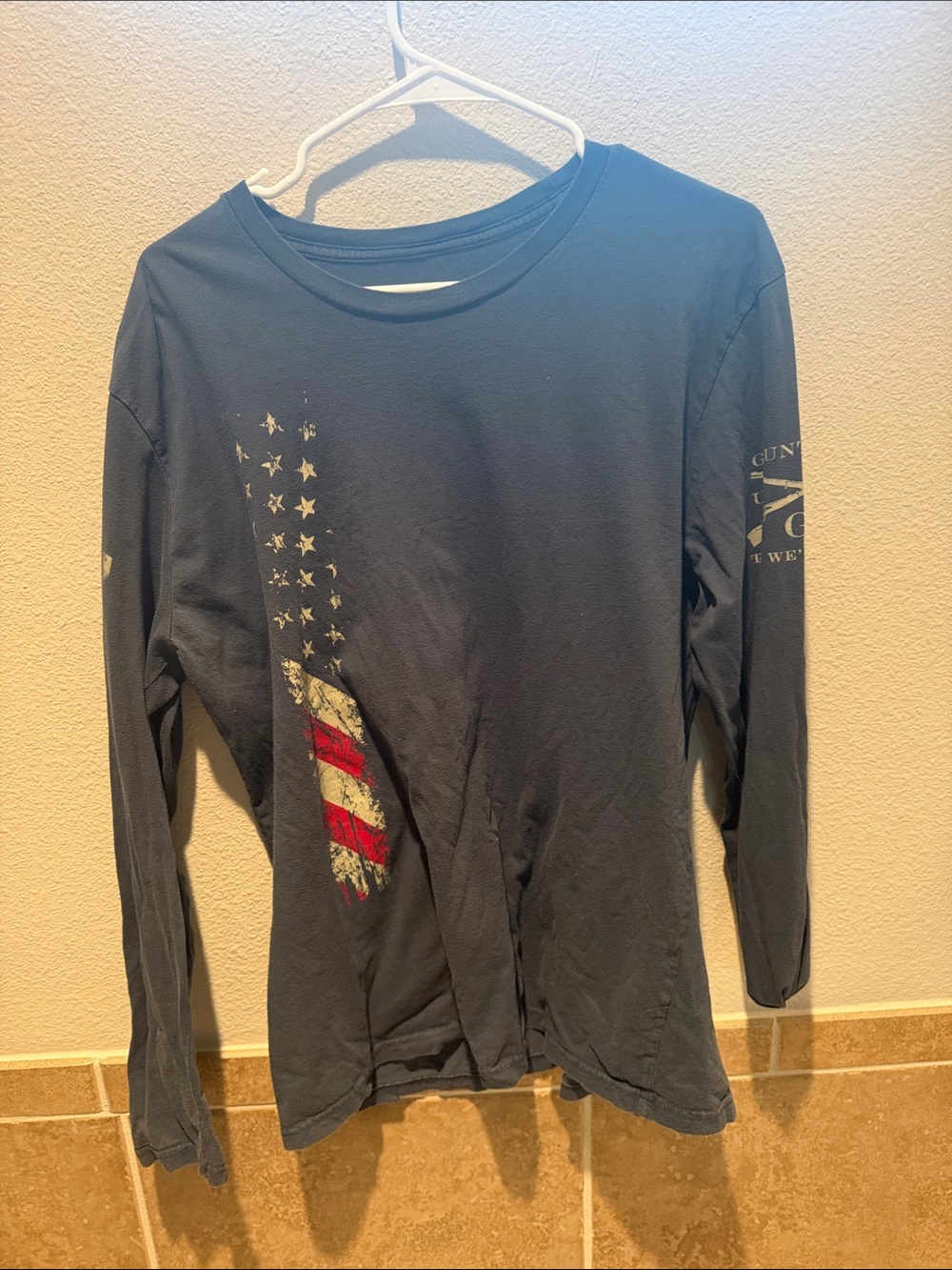Grunt Style Navy Long Sleeve Tee with Vintage Flag Stripe